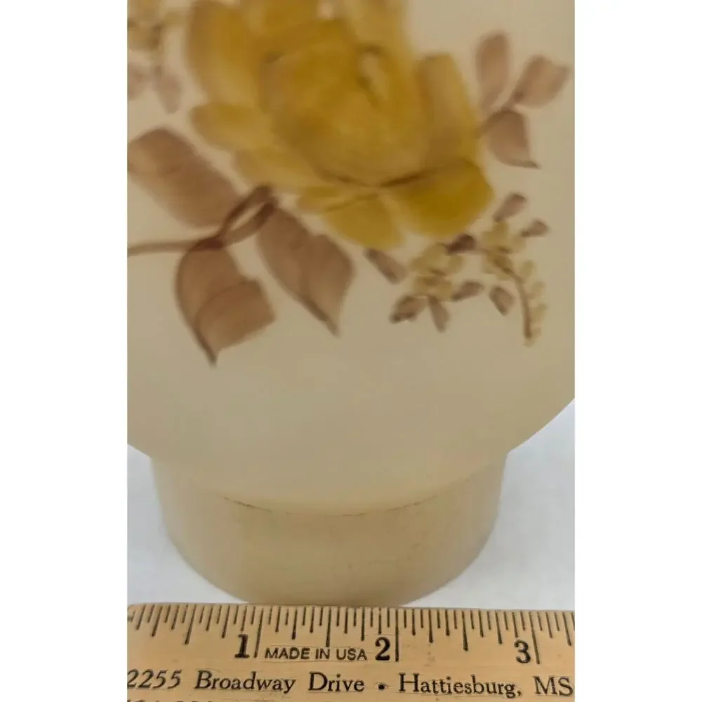 Fenton Glass Signed Globe for Hurricane Lamp Chocolate Roses On Cameo Satin